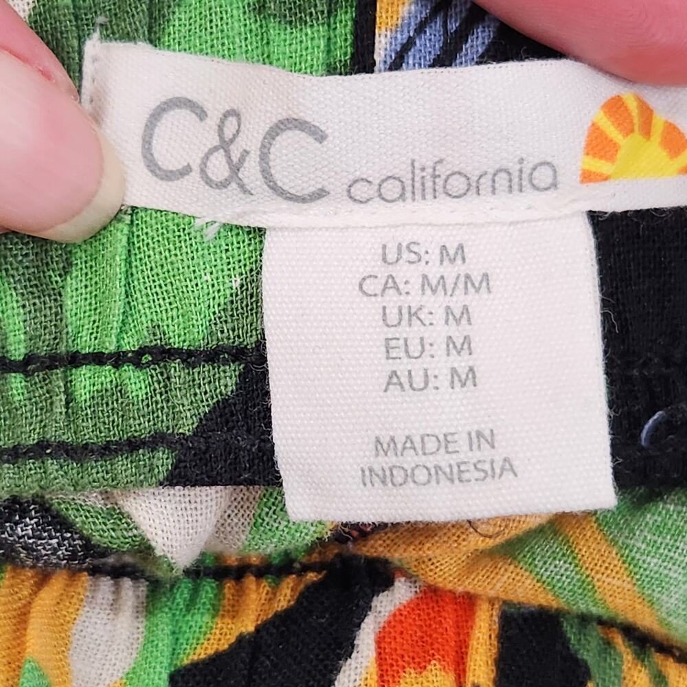 C&C California Black Linen Blend Tropical Wide Leg Pull on Crop Pants Women's M - Picture 2 of 8